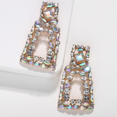 China New Design Fashion Trendy Alloy Zirconia Big Zircon Boho Rhinestone Geometry Statement Crystal Drop Earrings For Women Jewelry for sale