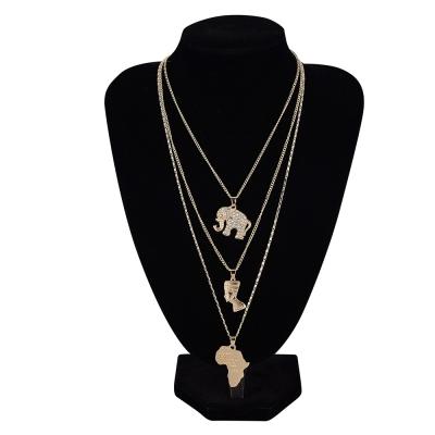 China 2021 TRENDY Men's Fashion New Gold Trend Simple Elephant Key Necklaces Personality World Map Crystal Jewelry Necklaces Women for sale