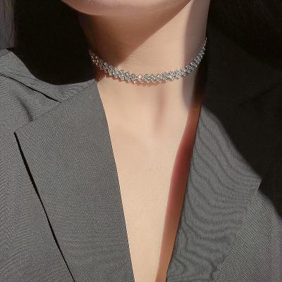 China Wholesale Simple TRENDY Necklace Fashion Full Diamond Personality Clavicle Chain Choker Silver Crystal Necklaces For Women for sale