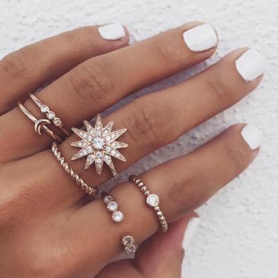 China Fashion Ring Set Korean Style Beauty Flower Finger Ring Set Rose Gold Color Delicate Rings Jewelry Women for sale