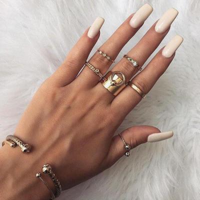 China TRENDY Fashion Vintage Covered Six-set Adjustment Rings Designs Female Personality Gold Ring Set Jewelry for sale