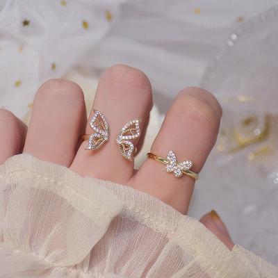 China 2021 Fashion Korean Sweet Fairy Exquisite Butterfly Wing Open Girl Rings Simple Crystal Rhinestone Wedding Rings For Women for sale