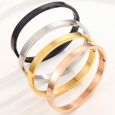 China FASHIONABLE hot sale 6MM popular silver shiny buckle stainless steel bracelets rose gold titanium steel couple bracelets wholesale for sale