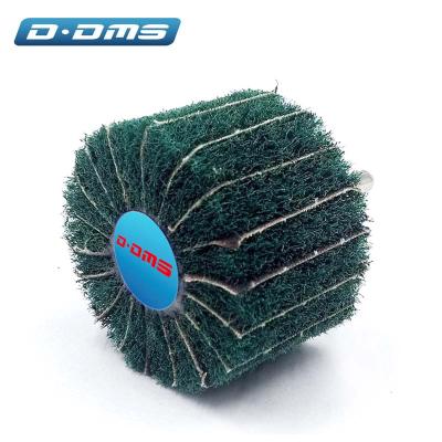 China Remove Dust King Mounted Small Fin Wheel With Spindle Alumina Oxide Abrasive Polishing Wheel With Spindle Wheel Nonwoven Abrasive Broom Disc For Metal for sale