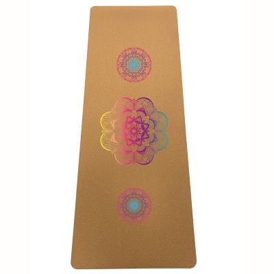 China Beautiful Foldable/Waterproof/Soft Mandolin Flowers Design Special Logo Anti-Tear Eco Cork Natural Rubber Non-Slip Yoga Mat for sale