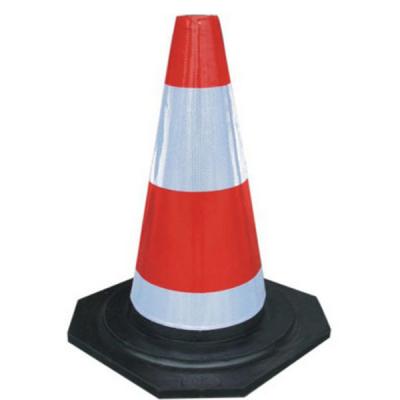 China Made of natural rubber with Red and White Reflective film Soft Rubber Road Cone for sale