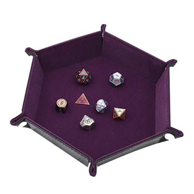 China Sustainable Creative Leather Hexagon Storage Tray PU Folded Dice Game Tray for sale