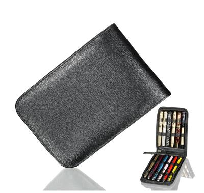 China Schools & Desks Lychee Handmade Black Pattern PU Leather Pen Case Holder For 12 Pens for sale