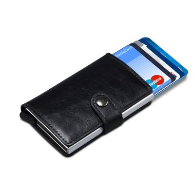 China Fashion Customize Logo Card Holder Metal Aluminum Credit Card Case Leather Wallet for sale