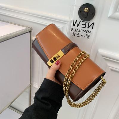 China New Drop Chain Fashion Small Square Bag Fashion Metallic Lock Shoulder Clutch Messenger Bag For Ladies for sale