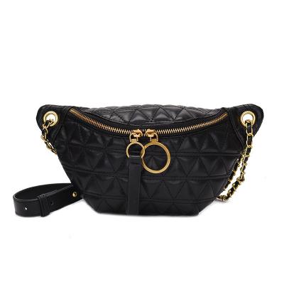 China PU Leather Waist Pack Fanny Bag With Metal Fashion Chest Bag Phone Chain Purse For Women Girls for sale