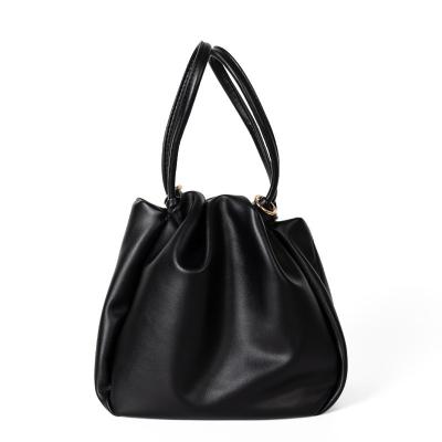 China 2021 Popular PU Women Fashion Long Strap Mini Soft Wrinkle PU Leather Bucket Purse Handbag for sale