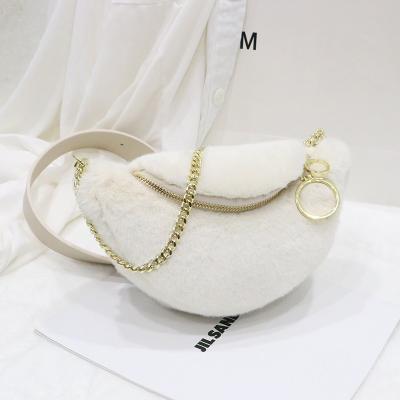 China Fashionable Chic Casual Chic Faux Fur Girl's Chest Handbag Half Moon Chain Shoulder Waist Bag Pussy Package Handbag For Women for sale