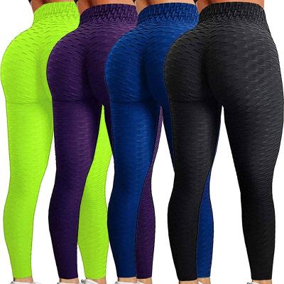 China Breathable Custom Women's High Waist Yoga Pants Honeycomb Butt Lifting Up Slim Gym Workout Running Gaiters Bubble Sports Tights Gaiters for sale