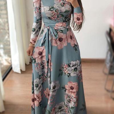 China Breathable Hot Sale Women Up To 20% Plus Size Dress Dress Print Floral Long Sleeve High Neck Church Dress for sale