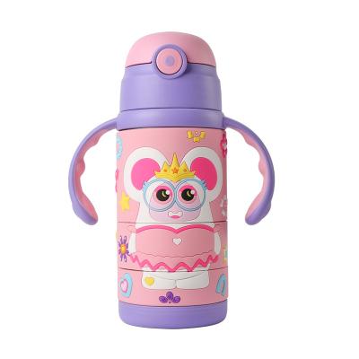 China PORTABLE Hot Sale Stainless Steel Silicone 316 3D Sleeve Eco Friendly Rotating Water Bottle With Handle for sale