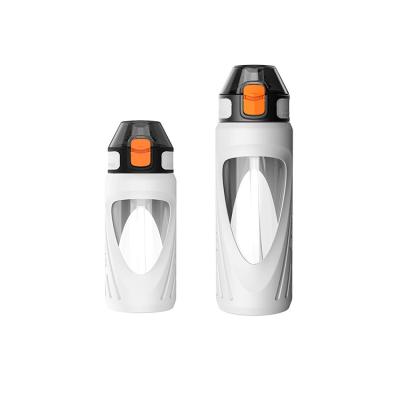 China Wholesale custom stocked 400ml 500ml silicone sleeve borosilicate glass sport water bottle for sale