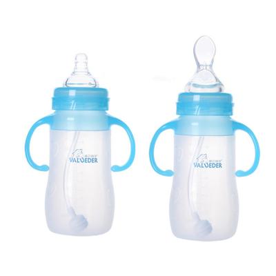 China BPA Free Wholesale Price Valueder 270ml Bpa Free Silicone PP Squeeze Baby Feeding Bottle With Spoon for sale