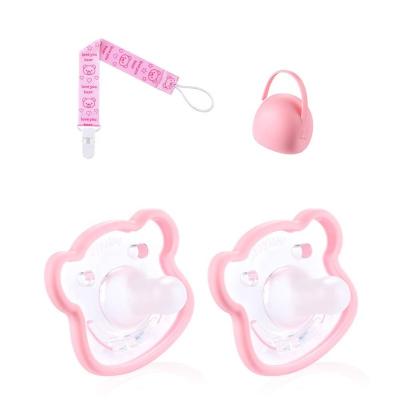 China BPA free full-silicone funny baby pacifier with pacifier clip holder and box for sale