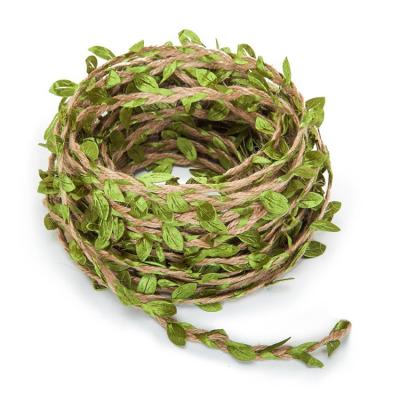 China ZM014 5mm(5m/roll) DIY Handmade Craft Artificial Hemp Rope Green Leaves Wall Decor Rustic Vines Hanging Leaf Hemp Rope for sale