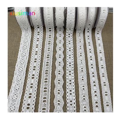 China E005 Sustainable Good Quality 100 % Cotton Lace Fabric Embroidery Hollow Out White Lace Fabric for sale