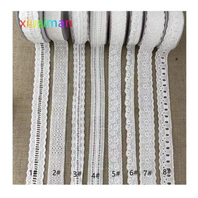 China Embroidery Small Size Sustainable White 100% Cotton Embroidered Lace Trim E011 for sale