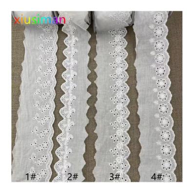 China Sustainable Quality Size E038 Eyelet Cotton Lace Trimmings White Embroidered Lace Materials for sale