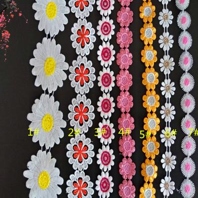 China C083 water soluble garment trims lace wholesale water soluble chemical polyester trim colorful ribbon flower lace for sale