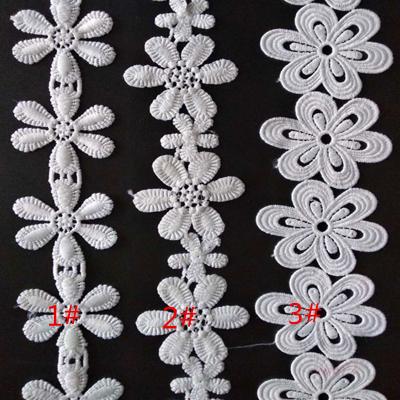 China C146 Good Quality Handmade Flower Design Custom Embroidery Designs Stripe Elastic White Cotton To Lace Water Soluble Lace Trim for sale