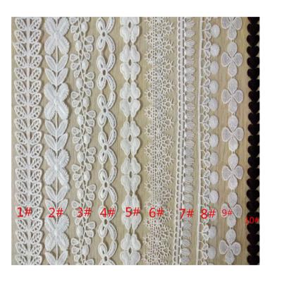 China Handmade Lace Fabric 2021White Border Guipure Lace Trim Cotton Embroidery Lace Trim For Dress Border C141 for sale