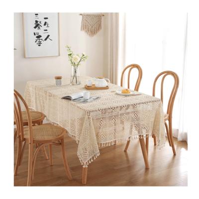 China T012-1 Durable European Style Garden Crochet Knitting Table Lace Tassel Fabric Art Hollow Tea Table Cloth for sale