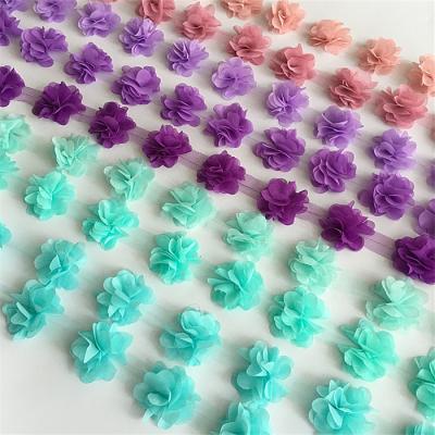 China Viable Wholesale XE001 3D Flower Lace Fabric Many Colors 6CM 3D Chiffon Flower Lace Trim For Garment Accessories for sale