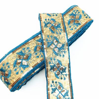 China Other Sewing Accessories For Garment Sequins Webbing Style Material Embroidered Ethnic Lace Trim HL027 for sale