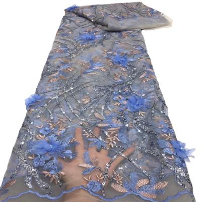 China 3D Embroidery New Design Floral Embroidered Royal Blue Tulle 3D Lace Fabric JLT060 for sale