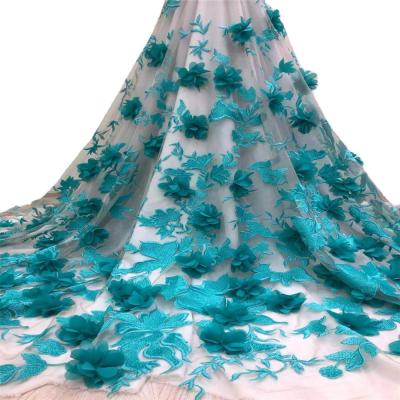 China 3D JLT057 Bridal Petal Nigerian Wedding Green 3D Flower Embroidery 3D Floral Sequin Lace Fabric for sale