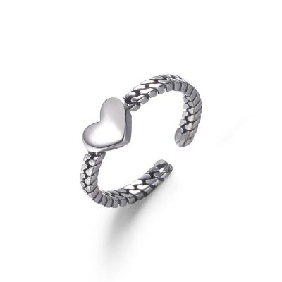 China Casual/Sporty Thai Silver Heart Ring Retro Index Finger Ring Adjustable Open Twist Love 925 Sterling Silver Ring Heart Vintage for sale