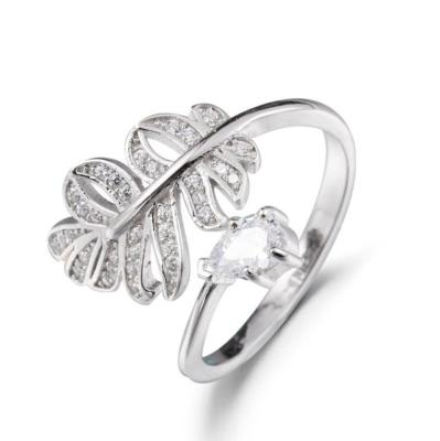 China CLASSIC Leaf Open CZ Crystal Adjustable Ring Fashion Jewelery 925 Sterling Silver Zirconia Branch Ring For Women for sale