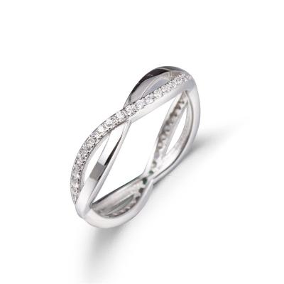 China Romantic Twisted Rope 925 Sterling Silver Ring with White CZ Gold Plating Stones Eternity Band for Women for sale