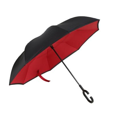 China Minimalist Double Layer Manual Reverse Inverted Waterproof Umbrella With C-Shaped Handle for sale