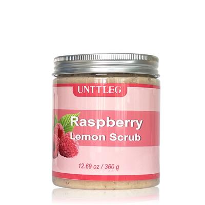 China Exfoliator OEM Natural Dead Salt Whitening Raspberry Lemon Body Exfoliating Suger Scrub Scrub Face Anti Cellulite Body Scrub for sale