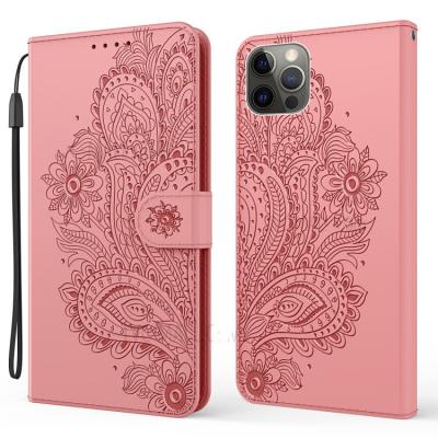 China Leather Fingerprint Phoenix Pattern Wallet Holder Phone Shell Protector With For iPhone 12 mini for sale