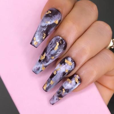 China Luxury Design Gold Foil Fashion Finger Nail Art Decorations Private Label Press On Nails For Salon for sale