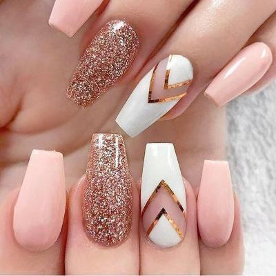 China Design Nails Custom Hand Made Marble Press On Manicure Private Label 3d Aluminum Gold Artificial Nails for sale