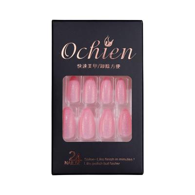 China Easy Apply High Quality Makeup Christmas Colorful Glitter Hot Pink Almond Shape Artificial Nails for sale