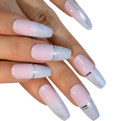 China Design Ombre Coffin Shape Nails Fake On Nails Pink Color Design Nail Tips for sale