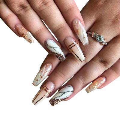 China Customized French Marble Coffin False Nails With Press On Nails Target for sale