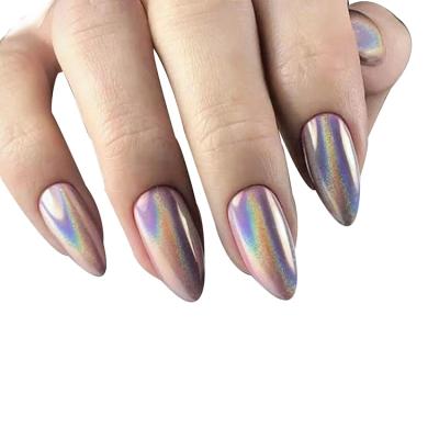 China Easy Apply Customize 2020 Fashion Short Shape False Nails Colored Laser Stiletto Artificial Nails for sale