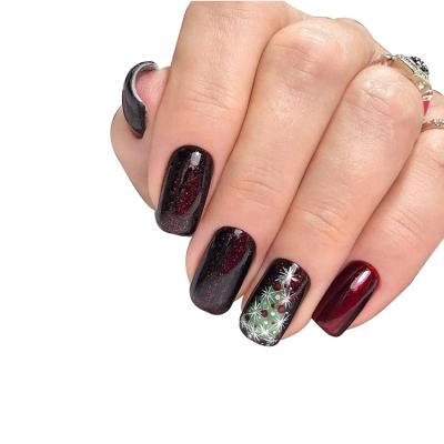 China Easy Apply Customize High Quality Square Dark Red Christmas Tree Pattern Glitter Shape Artificial Nails for sale