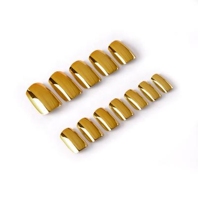 China Easy Apply Metallic Gold Artificial Nails Mirror Shinning Long Square Fake Nail Art Glitter Tips for sale