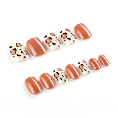 China Easy apply multiple color fake nails mixing leopard glue on artificial nails squoval nails for sale